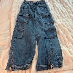 Denim Forum '90s Hi-Rise Blue Cargo Jeans